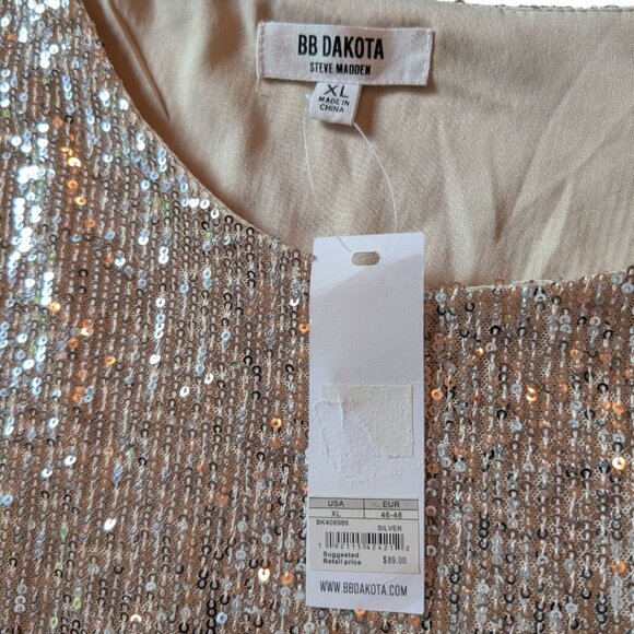 BB Dakota by Steve Madden | Silver Hit the Lights Sequin Shift Dress NWT | XL - Picture 7 of 14